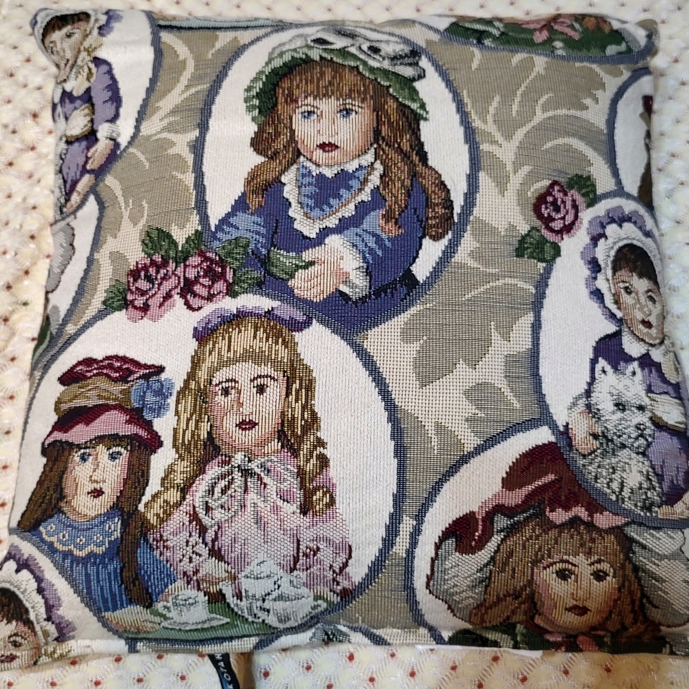 Dakotah Victorian little girls tea party needlepoint tapestry pillow